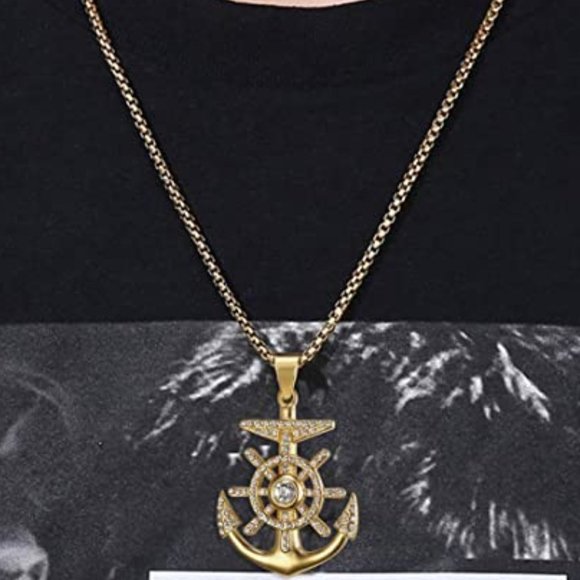 18k Gold Plated Nautical Anchor 24 inch chain - Picture 4 of 5